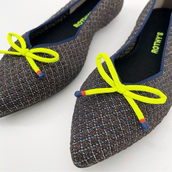 Rothy’s The Bow Point Diamond Knit Metallic Neon Evening Textured Chocolate Knit - Picture 3 of 5